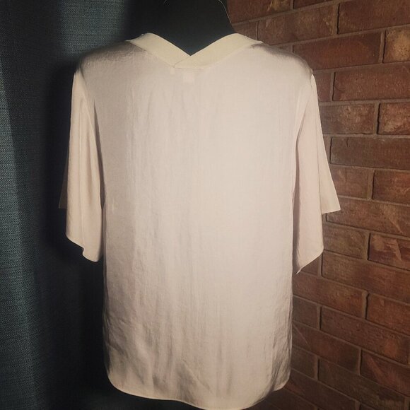 Vince Women Cream Rib-Trim Double-V Neck Short Solman Sleeve Blouse - Size XS - Picture 5 of 10